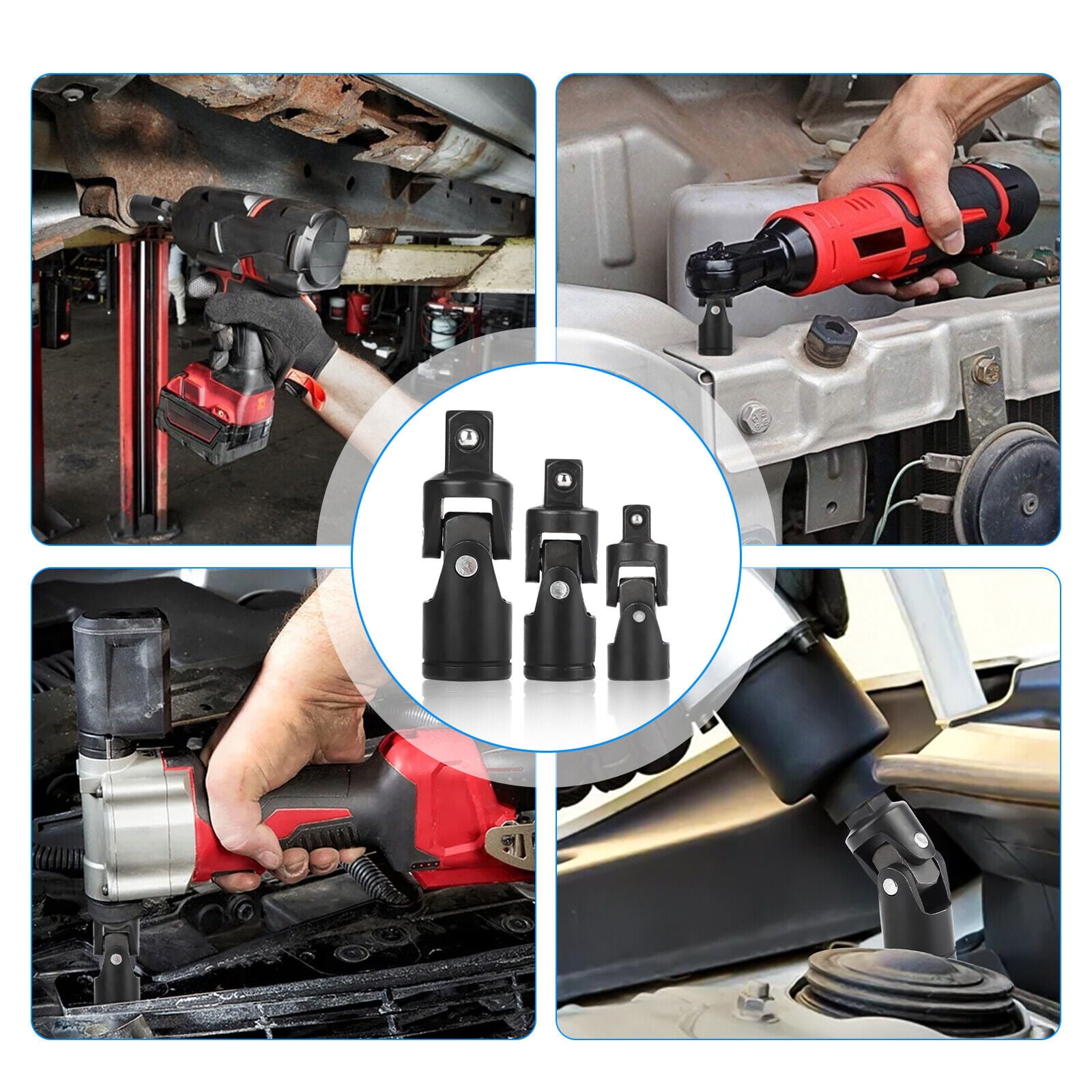 3Pcs 1/4" 3/8" 1/2" Drive Swivel Impact Universal Joint Socket Set Adapter Tool TAPDRA Spare Part