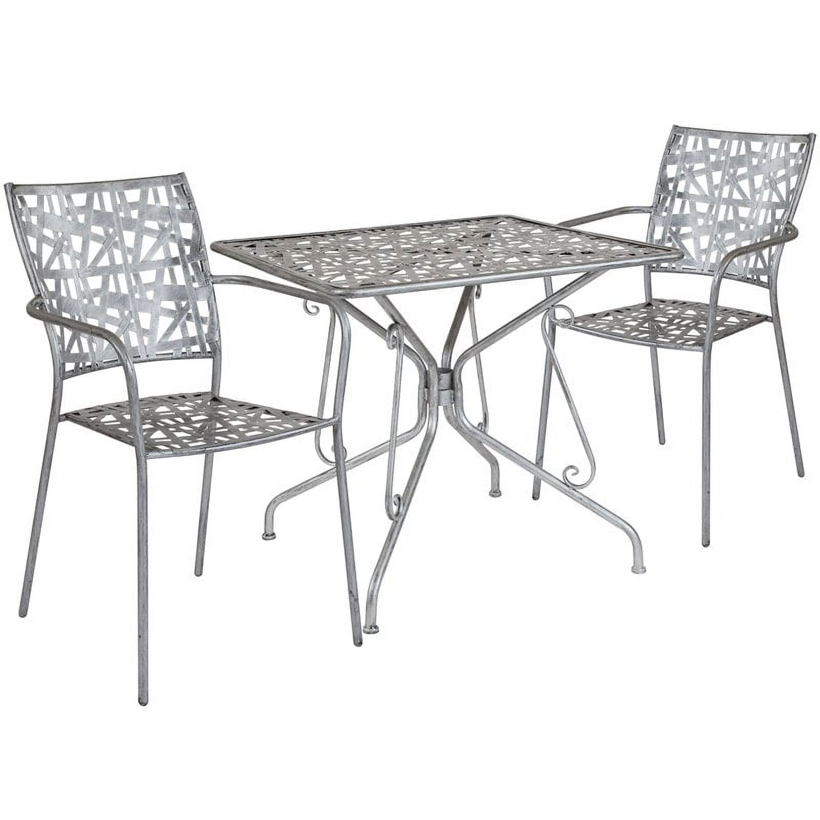 Flash Furniture Agostina Series 31.5" Square Antique Silver Indoor-Outdoor Steel Patio Table with 2 Stack Chairs - image 2 of 4