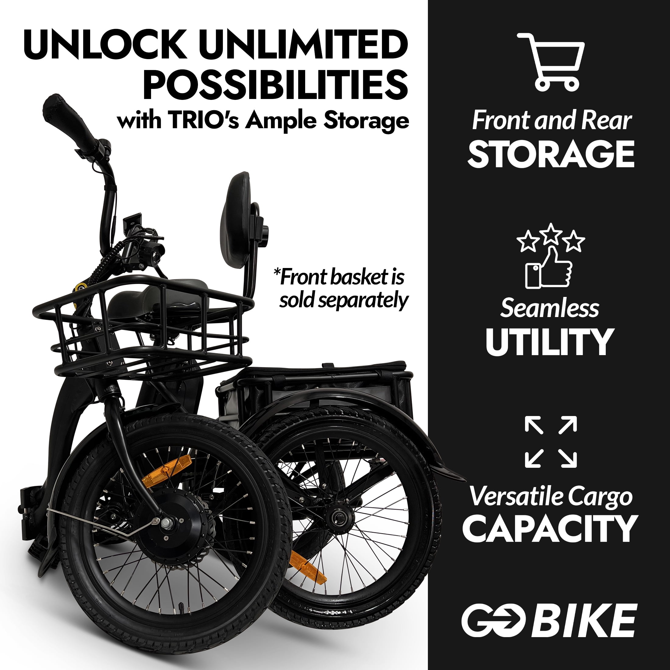 GOBIKE Trio Crossover Electric Bike, Electric Tricycle for Adults, 3 Wheel Bicicleta Electrica para Adultos
