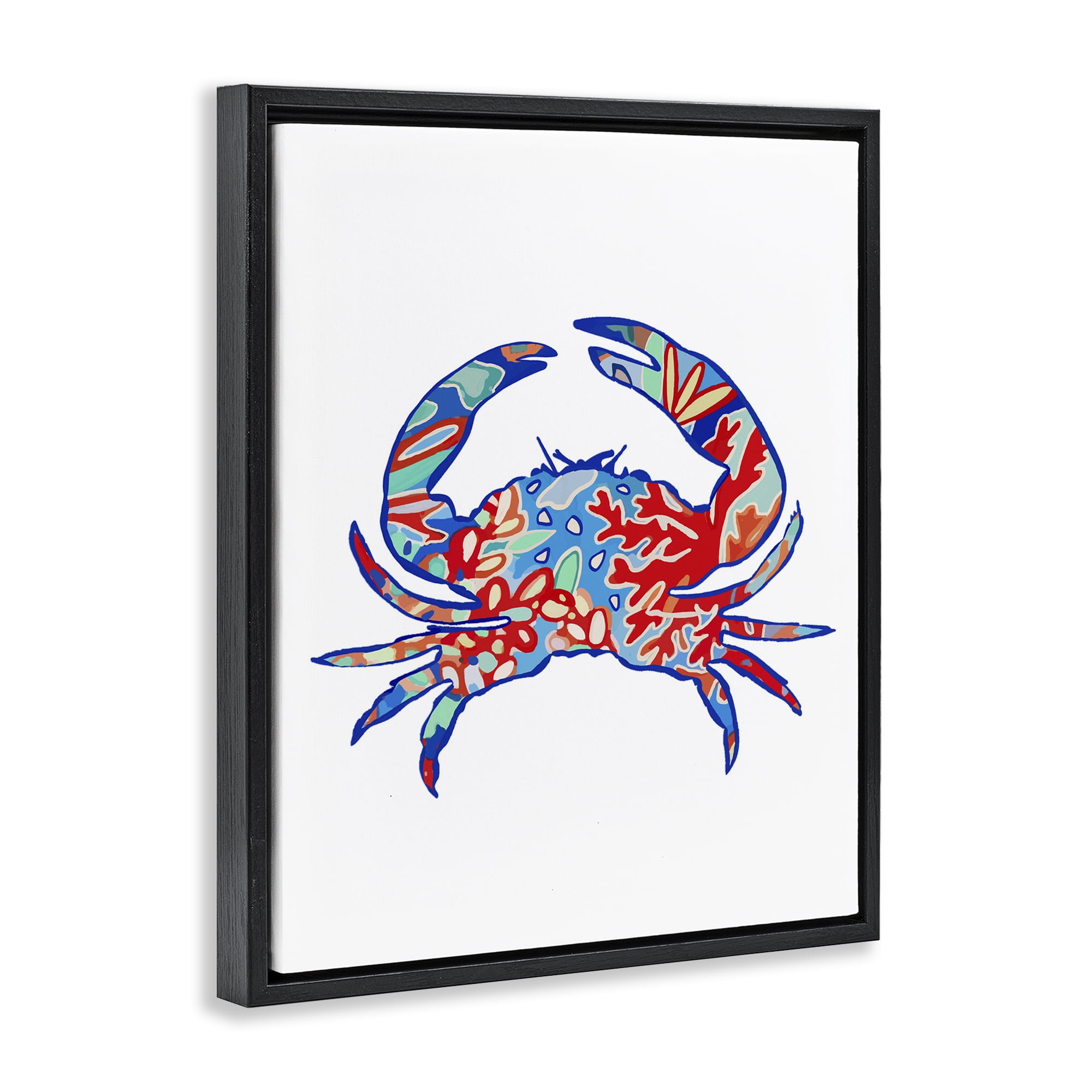 Stupell Industries Coral Patterned Crab Animals & Insects Painting Black Floater Framed Canvas Art Print Wall Art, 25 x 31