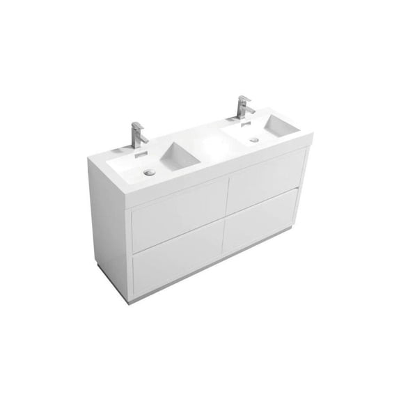 Kubebath Bliss 60" Double Sink High Gloss White Free Standing Modern Bathroom Vanity