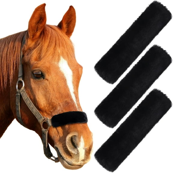 Lsupdaol 3 Pcs Horse Halter Noseband Cover Sherpa Fleece Halter Covers for Horses Bridle Nose Band Padded Replacement Accessories,11.8 x 3.1 Inch
