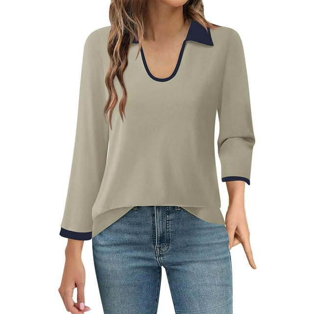 Chemise Décontractée Ample à Manches Longues à Col Rabattu pour Femmes, Blouse de Bureau Confortable, Vêtements Basiques pour Femmes