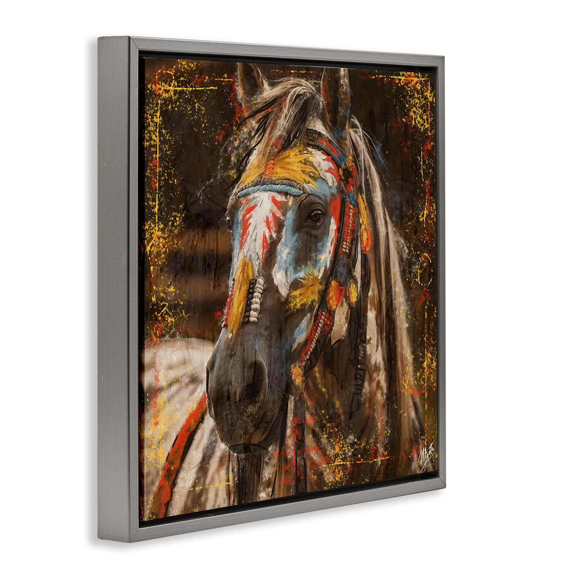 Stupell Industries Patterned Horse Visage Animals Painting Gray Floater Framed Canvas Art Print Wall Art, 25 x 25