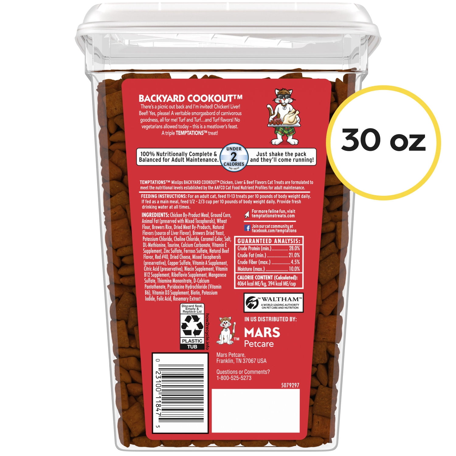 (2 pack) Temptations Mixups Backyard Cookout Flavor Crunchy And Soft Cat Treats, 30 Oz Tub