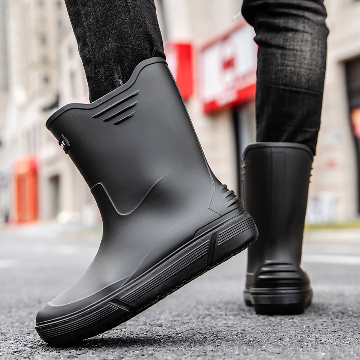 Rain Boots for Men, Non-Slip Waterproof Rubber Boots Outdoor Garden Mid Calf Muck Work Shoes Rainboots for Fishing Climbing, Size 9