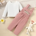 thumbnail image 3 of Mikrdoo Baby Girls Outfits Solid Color Long Sleeve Round Neck shirt +Embroidery Straps Suspender Pants 2Pcs Clothes Set Pink 18-24Months, 3 of 7
