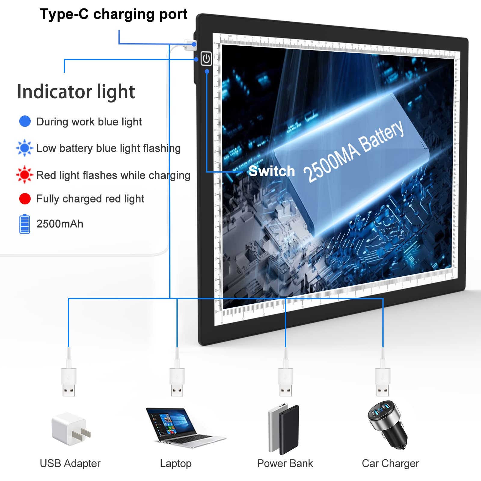 A3 Led Tracing Light Box Built-in Stand,Ultra-Thin Light Pad Powered by  2500mAh Lithium Battery for Cricut Vinyl, Weeding Tool, Drawing Crafting  Box / Board for Tracing, Sketching & HTV 