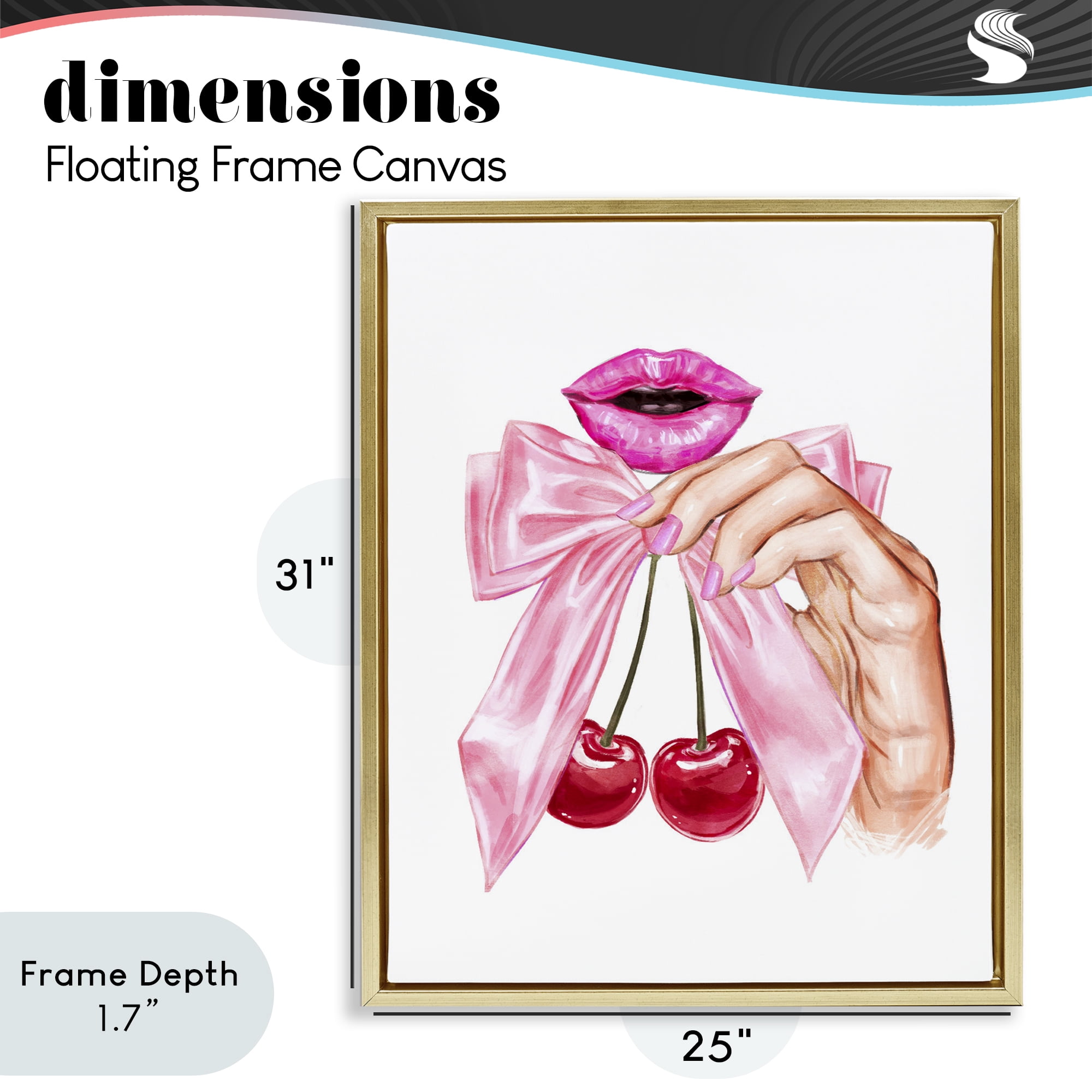 Stupell Industries Lips & Feminine Cherries Gold Framed Floater Canvas Wall Art, design by Ziwei Li