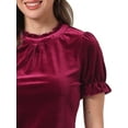 thumbnail image 5 of DARING DIVA Ruffle Collar Short Sleeve Velvet Blouse M Wine Red, 5 of 6