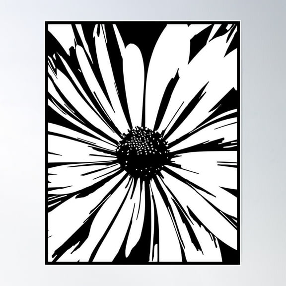 Bold Daisy: Abstract Black & White Close-Up Poster Wall Art, Modern Wall Decor For Living Room Bedroom, 8x12 UNFRAMED