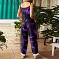 thumbnail image 5 of WTOBBY Halloween Bat Print Women's Jumpsuit, Vintage Loose Casual Style with Cotton Linen Material and Adjustable Shoulder Straps, Ideal for Relaxed Outfits,Dark PurpleS, 5 of 5