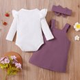 thumbnail image 4 of Fortune 2Pcs Baby Girl Fall Clothes,0-18 Months Infant Ruffle Long Sleeve Ribbed Romper+Pocket Suspender Skirt, 4 of 9