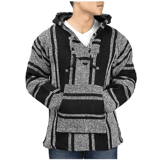 Classic Mexican Baja Hoodie Pullover Poncho (Traditional Rasta M