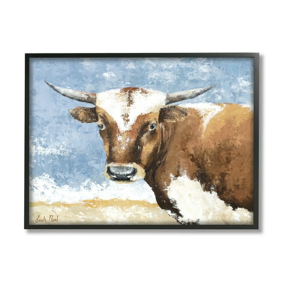 Stupell Industries Abstract Cow Calf Animals & Insects Painting Black Framed Art Print Wall Art, 14 x 11