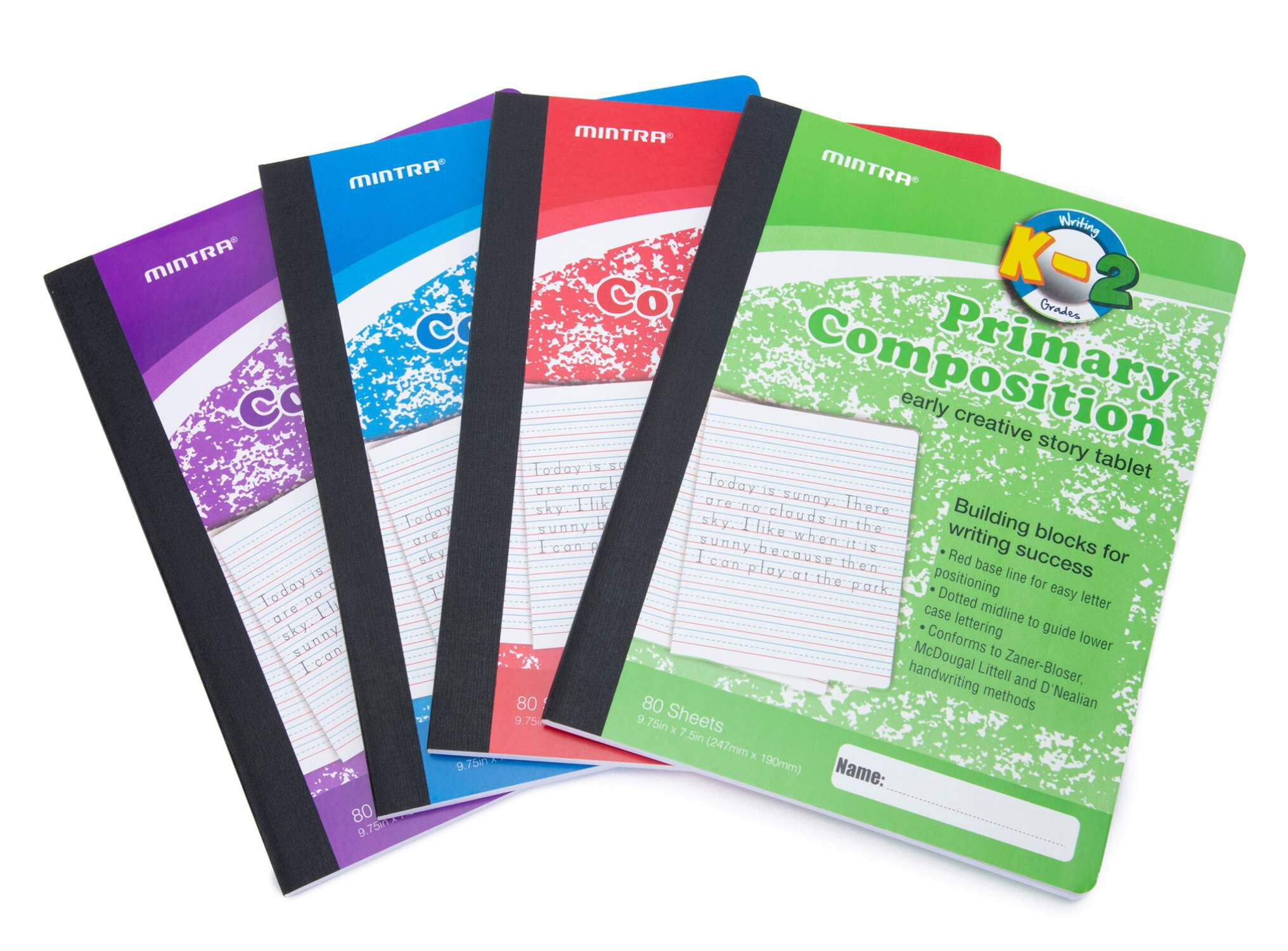Mintra Primary Composition Notebook 24pk/Case - Full Page - Assorted - Flexible Hardcover - 10146 (09271) - 80 Sheets