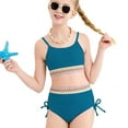 thumbnail image 3 of Tiweut Girls Swimsuits Teen Two Piece Bathing Suit High Waist Bikini Set with Chest Pad Color Block Swimwear,Blue2, 3 of 6