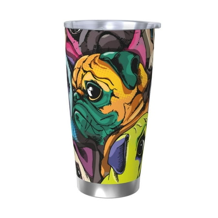 

Ocsxa Colorful Pug Pattern 20oz Travel Coffee Mug with Flip Lid Stainless Steel Insulated Insulated Coffee Mug Thermal Cup with Splash Proof Sliding Lid-Without Straw