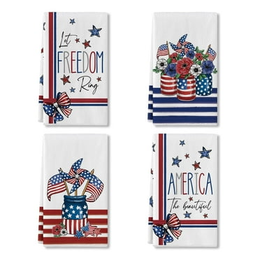 Sm:)e USA Flag Freedom Fourth of July Kitchen Dish Towels 18x26 Inch Set of 4 Patriotic Memorial Day Decoration