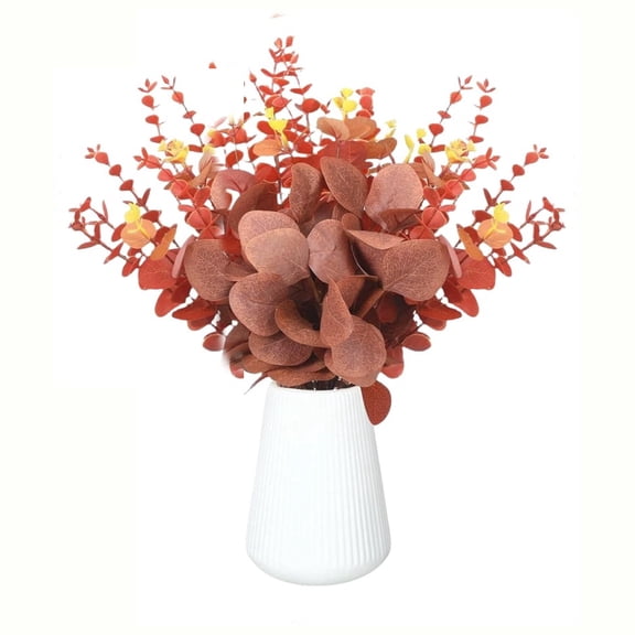 60 Pcs Artificial Eucalyptus Stems, 10.24-15 Inch Faux Fall Eucalyptus Leaves, Rustic Red Brown Fake Greenery Stems for Autumn Home Decor, Wedding Floral Arrangement, DIY Garland & Wreath