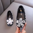 thumbnail image 2 of SGFCWSX Girls Ballet Flats Kids Sparkly Rhinestone Pearl Bow Wedding Party Flower Girl Shoes Black Size 8 Toddler, 2 of 7