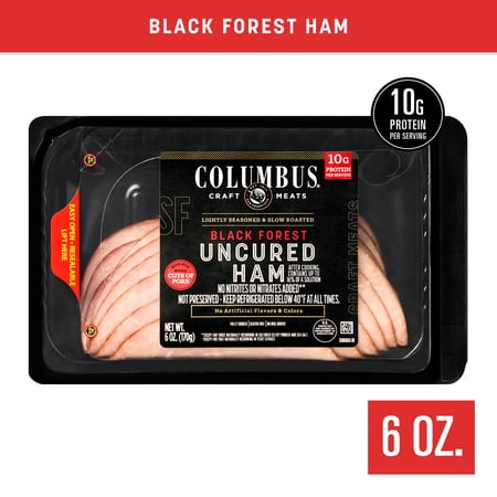 COLUMBUS Black Forest Uncured Ham Lunchmeat, 6oz Plastic Resealable Tray (Refrigerated)