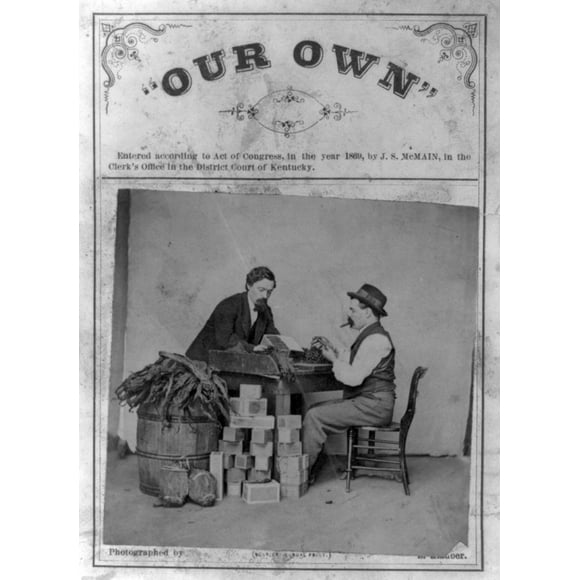 Cigar Makers. Two Cigarmakers Pictured With Toabacco Leaves And Cigar Boxes. 1869 History (18 x 24)