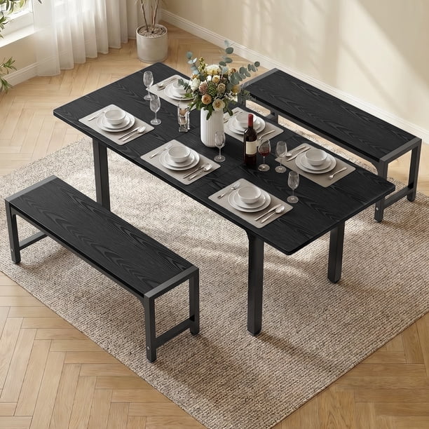 Asofer 63” Kitchen Table Sets with 2 Benches for Small Spaces
