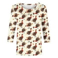 thumbnail image 5 of VKOYWKM Womens Tops 3/4 Sleeve Thanksgiving Shirts Turkey Graphic T Shirts Casual Round Neck Loose Fit Funny Family Party Top Tunic Blouses, 5 of 5