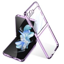 Dteck for Samsung Galaxy Z Flip 5 Case with Back Screen Protector, Ultra Slim Clear Plating Hard PC Crystal Transparent Cover, Anti-Scratch Shockproof Protective Case for Galaxy Z Flip5,Purple