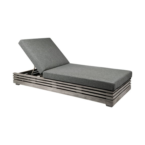 Vivid Outdoor Chaise Lounge Chair in Gray Eucalyptus Wood with Gray Cushions