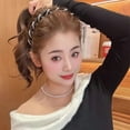 thumbnail image 2 of Vintage Hairband, Pearl Headband, 3PC Artificial Pearl Velvet Wave Bead Hairband Set, High Cranium Face-Lifting Comfortable Non-Slip Hair Accessory for Women, 2 of 9