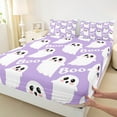 thumbnail image 3 of jejeloiu Cartoon Halloween Ghost Twin Sheet Sets,Trick Or Treat Twin Fitted Sheet,White Purple Flat Sheet For Teens,Microfiber Bedroom Decor,3pcs, 3 of 7