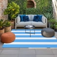 thumbnail image 2 of Blue Striped Outdoor Rug for Patio/Deck/Porch, Non-Slip Large Area Rug 5 x 8 Ft, Modern Simple Monochrome Geometric White Indoor Outdoor Rugs Washable Area Rugs, Reversible Camping Rug Carpet Runner, 2 of 8