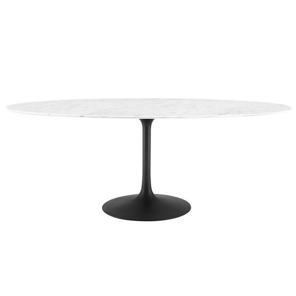 Bowery Hill 78" Oval Modern Artificial Marble Dining Table in Black/White