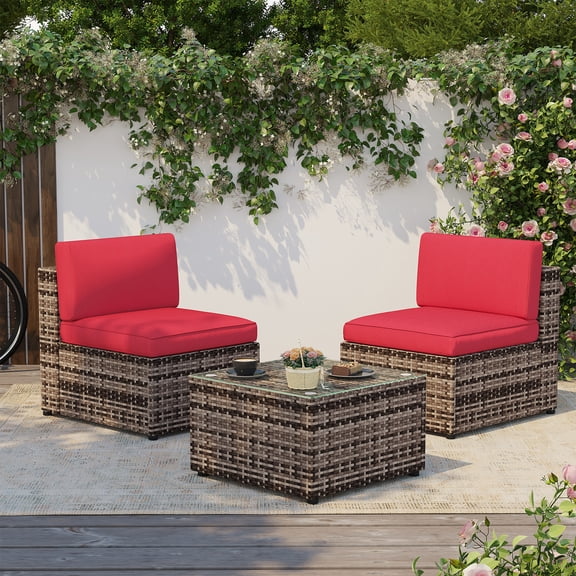 Aoxun 3-Piece Patio Furniture Set, All-Weather Brown Wicker Sectional Sofa for Outdoor Garden, Backyard, Balcony & Porch