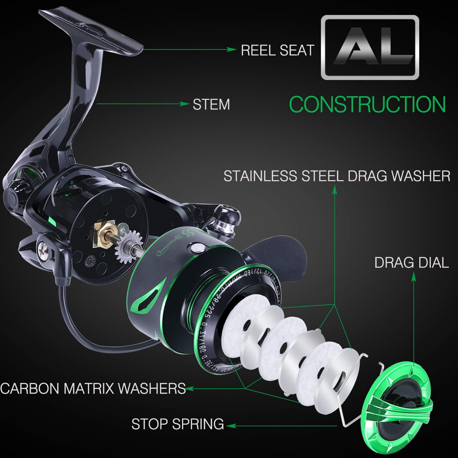 Fishing Reels Light Weight Saltwater Spinning Reel - 39.5 Lb Carbon Fiber Drag 12+1 Bb Ultra Smooth All Aluminum Inshore