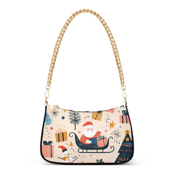 FORMRS Womens Shoulder Bag with Chain Strap Clutch Purse Cute Tote Handbag, Beige Christmas Santa