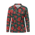 thumbnail image 4 of Yuyamidu Christmas Women Long Sleeve Golf Shirt Athletic Tennis Shirts Poinsettia Hiking Running Workout T-shirts Lightweight Pullover Golf Clothes Size 2XL, 4 of 8