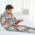 thumbnail image 4 of Mens Pajamas Set, Hawaiian Style Big Leaes Button Down Long Sleeve Loungewear Sleepwear Pjs sets for Men, 4 of 5