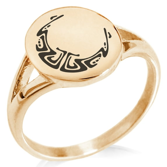 Stainless Steel Mayan Crescent Moon Rune Minimalist Oval Top Polished Statement Signet Ring