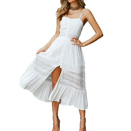 Emmababy Women's Summer Backless Dresses Beach Boho Sleeveless Long Sundresses White