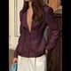 thumbnail image 4 of Blazer de Larga con Botones, Color Liso, Informal, con Escote en V Profundo para Mujer, para y Otoño. Vino Tinto L, 4 of 7