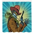 thumbnail image 3 of Ambesonne Blue Shower Curtain, Western Style Robot Cowboy, 69"Wx84"L, Petrol Blue and Brown, 3 of 5