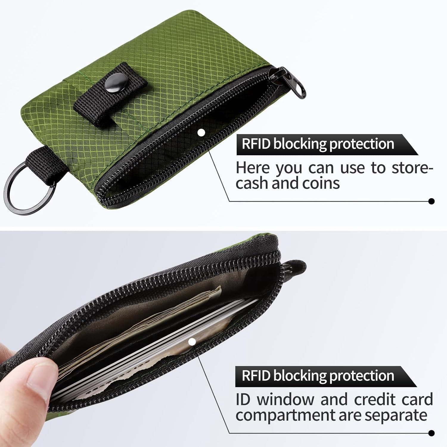 Porte-cartes RFID Minimaliste - Étui à Fermeture éclair étanche, Avec Fenêtre, Cordon Réglable 51,5 Cm - Pour Homme Et Femme - 5