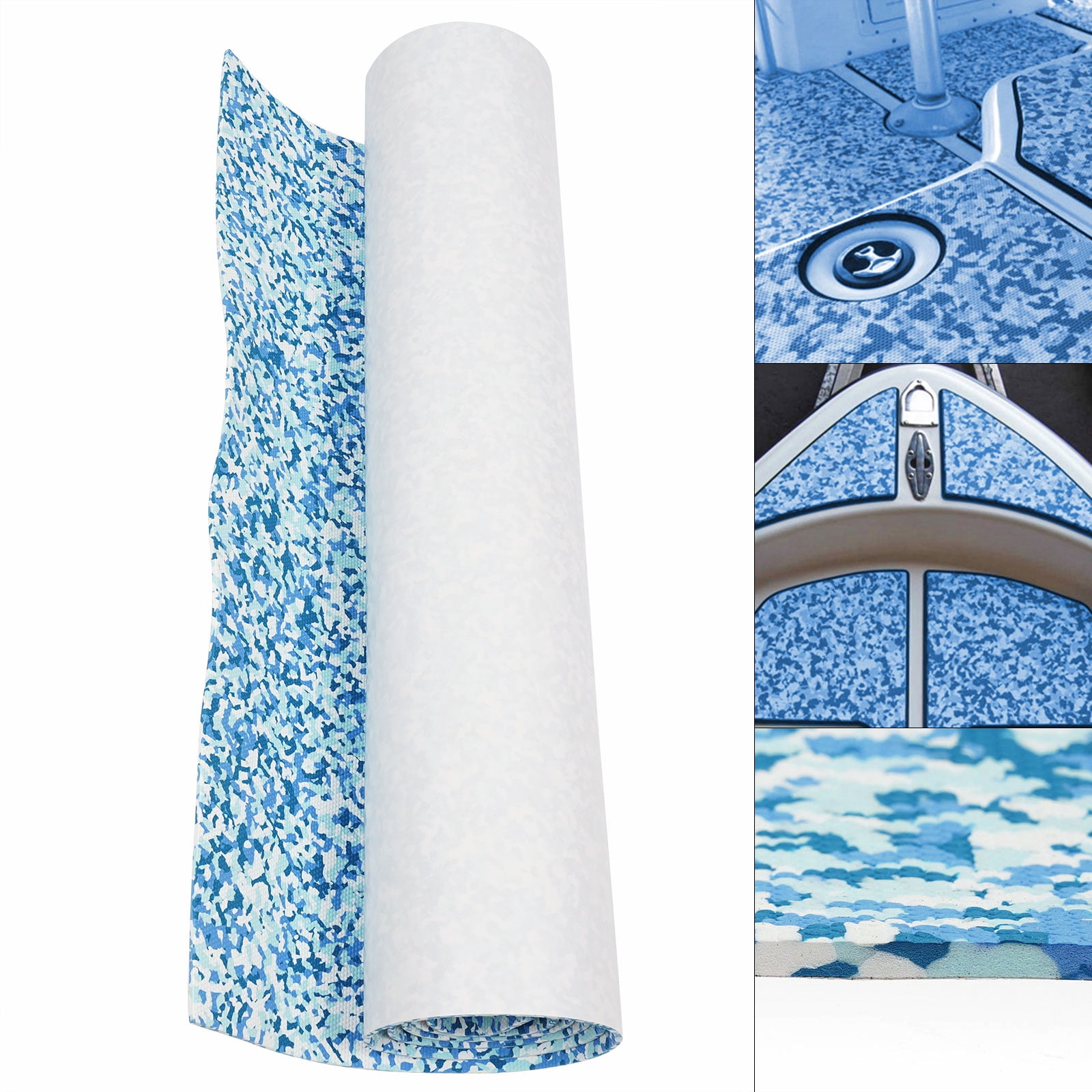 EVA Floor Mat with Glues on its Back for Boat Decks, RV Floors, Kayak Decks, Yacht Floors, Floating Docks, Surfboards, Golf Carts, Car Floors, and More (Blue White Camouflage)