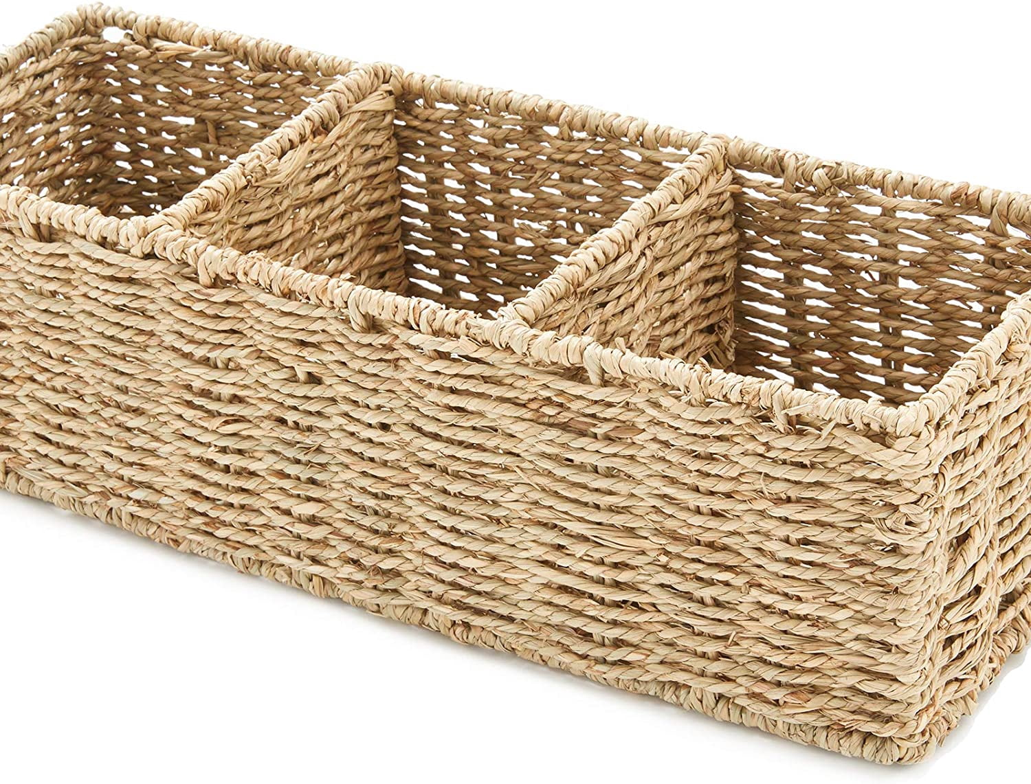 Americanflat Hand-Woven Seagrass Storage Basket - Countertop Organizer for Toilet Tank Top, Bathroom, Kitchen, 16.5 L x 6 W x 5 H inches