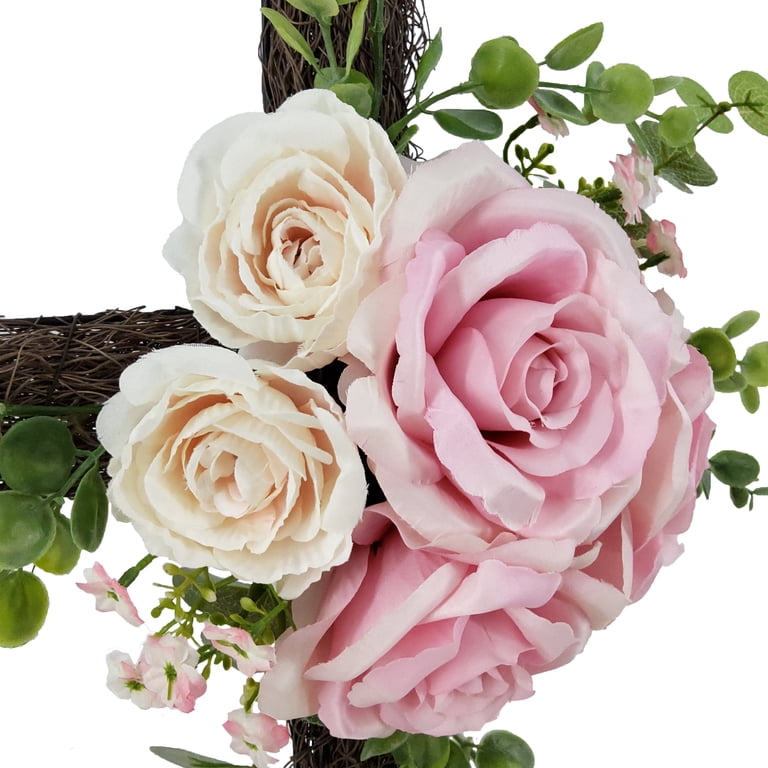 Mainstays 22 in Outdoor Twig Cross, Rose Flower, Pink Color