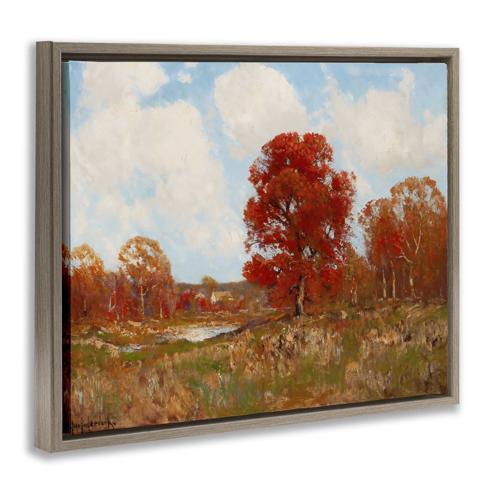 Fall Landscape with Red Foliage Brown Framed Floater Canvas Wall Art, design by Arlington Prints
