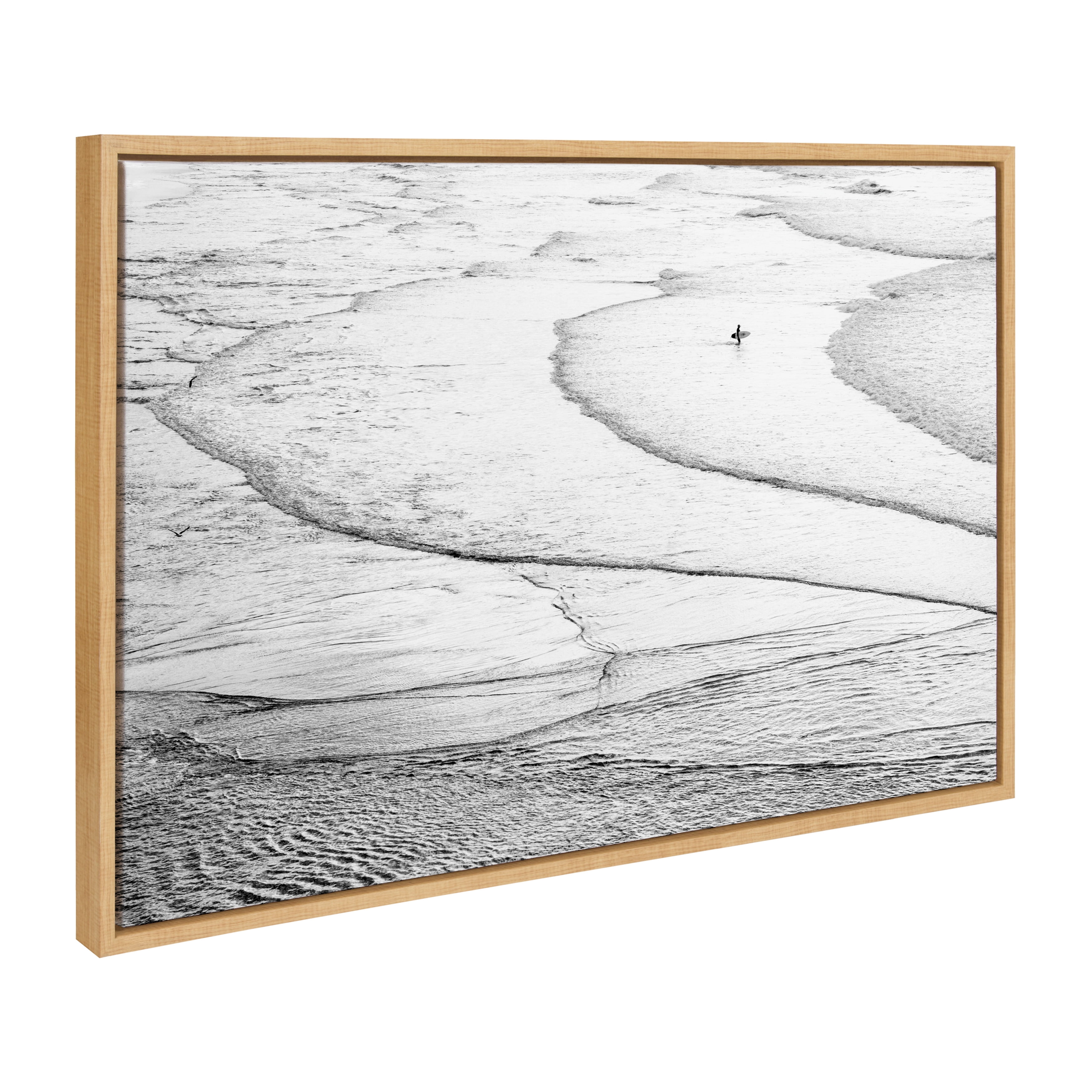 DesignOvation Sylvie Ocean Beach San Francisco Framed Canvas Wall Art By Pete Olsen, 23x33 Natural, Calming Coastal Wall Decor